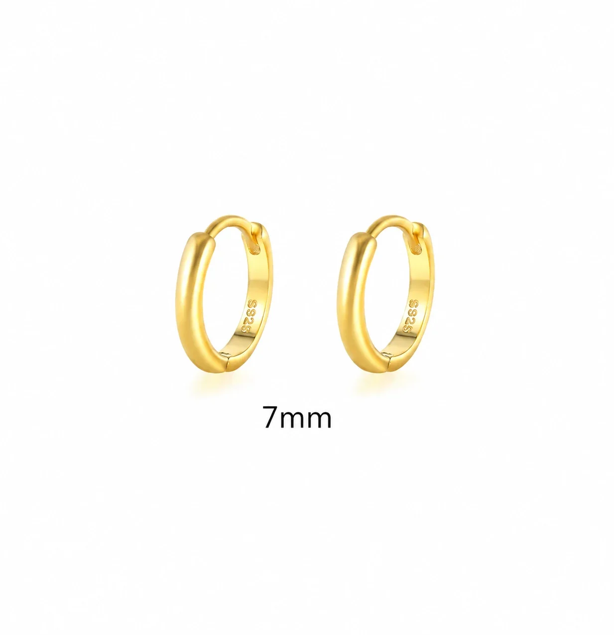 Colorful Gold-Plated Round Stone Huggie Hoop Earrings - 7 mm