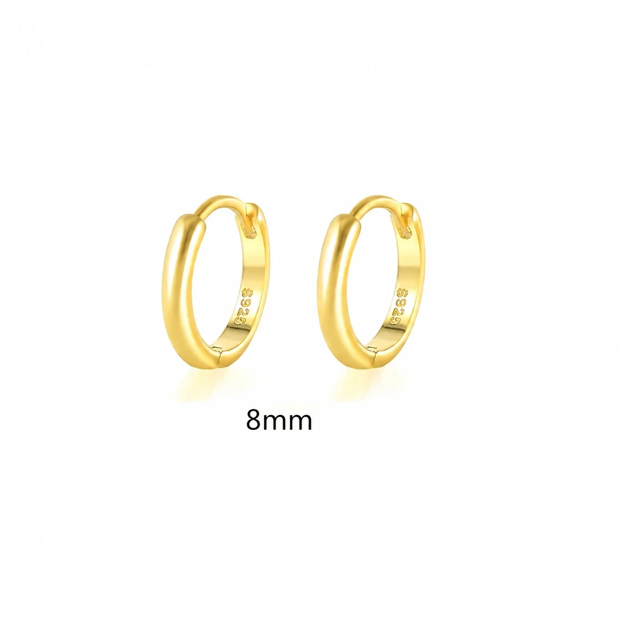 Colorful Gold-Plated Round Stone Huggie Hoop Earrings - 8 mm