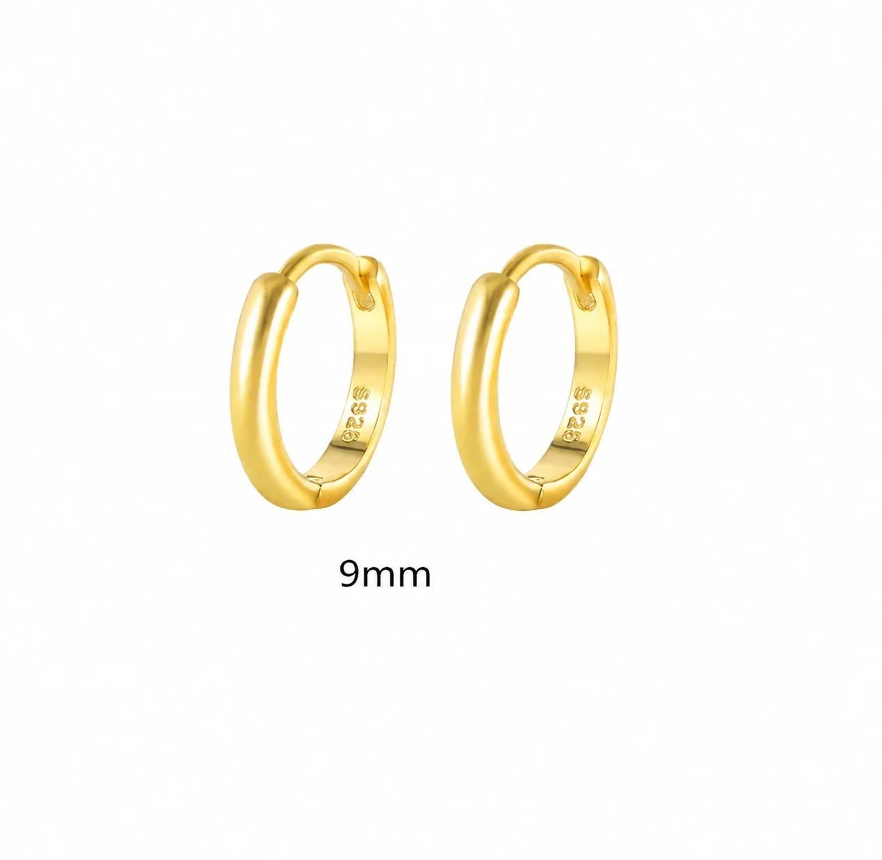 Colorful Gold-Plated Round Stone Huggie Hoop Earrings - 9 mm
