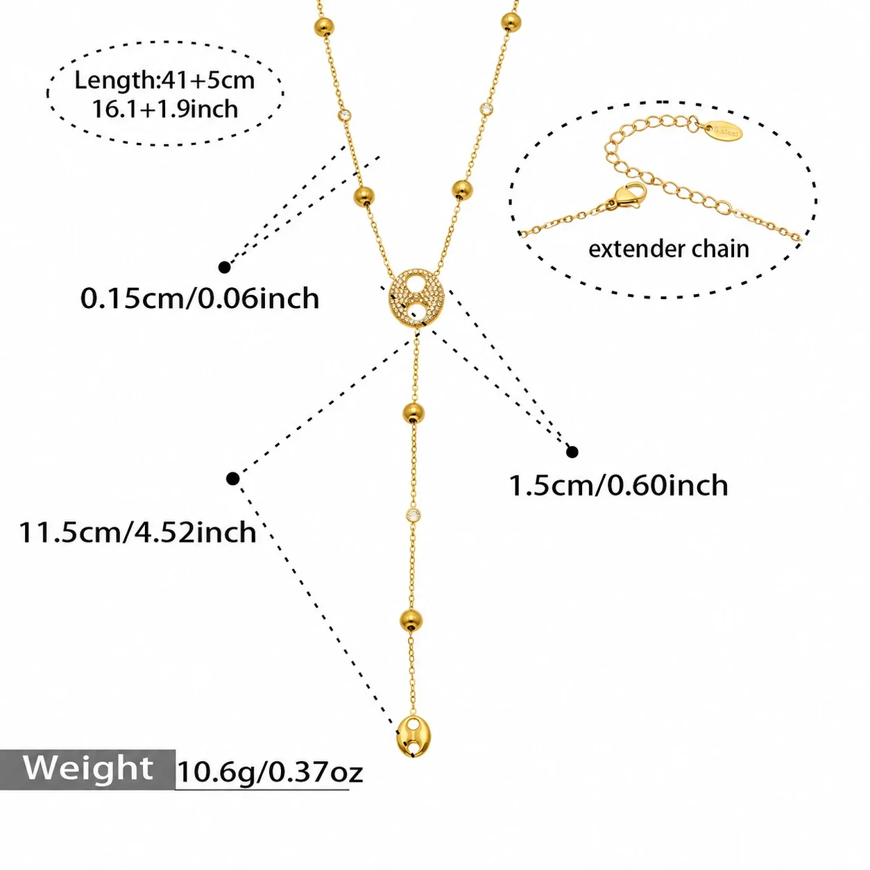 Pavé Open-Disc Stainless Steel Necklace - Gold CZ Y