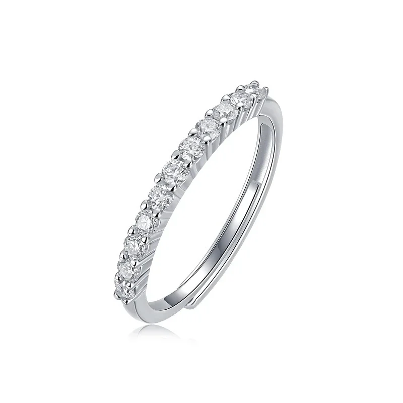 Refined 925 Sterling Silver Eleven-Stone Prong-Set Moissanite Ring