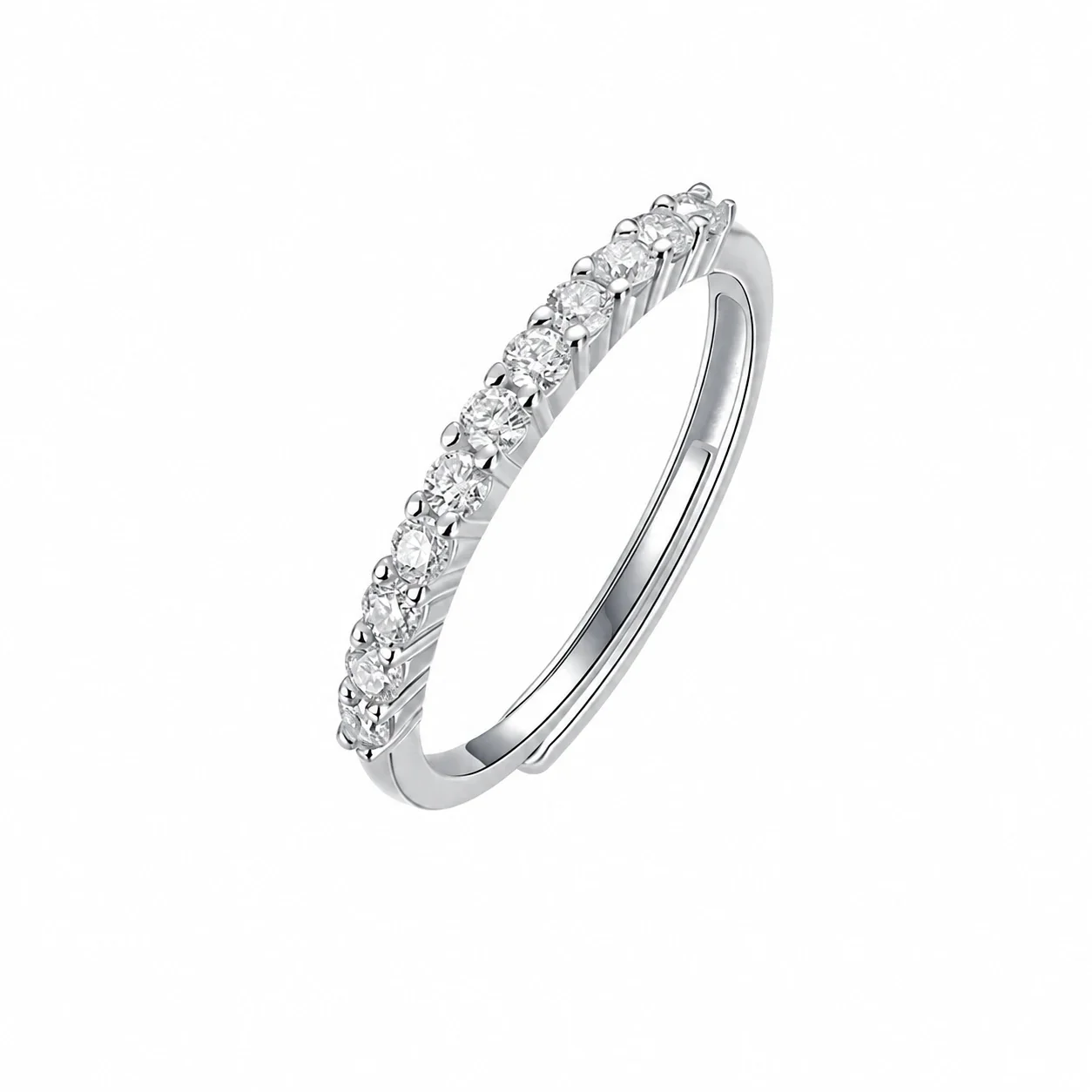Refined 925 Sterling Silver Eleven-Stone Prong-Set Ring