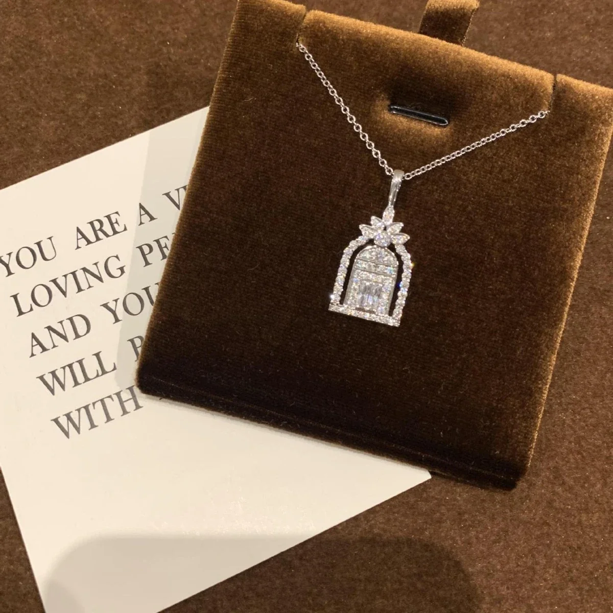 Ornate 925 Sterling Silver Castle Gate Pavé Necklace