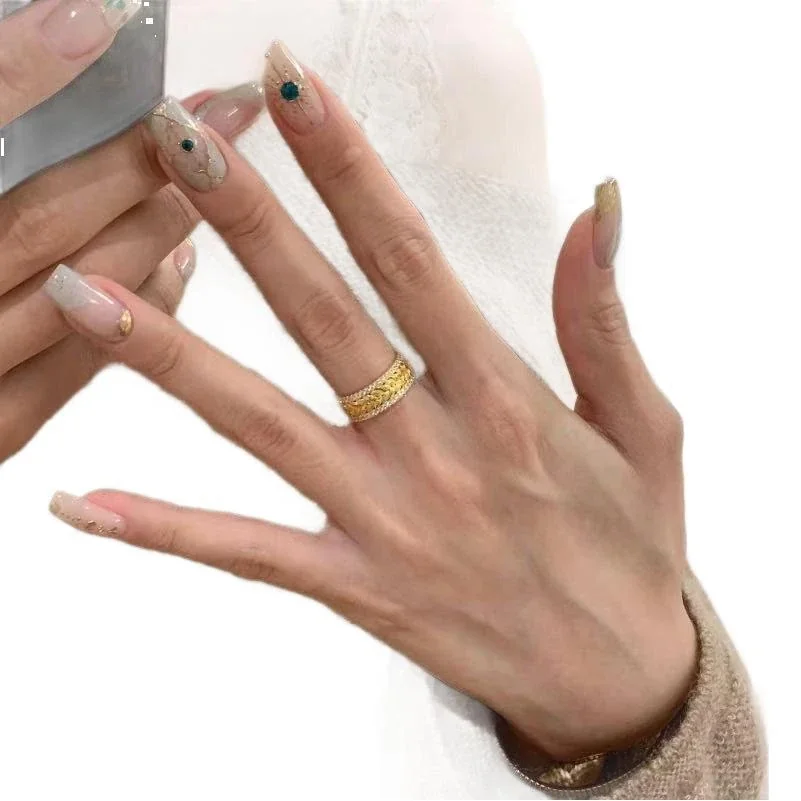 Ornate Wheat-Etched Gold-Plated Copper Pavé Band Ring