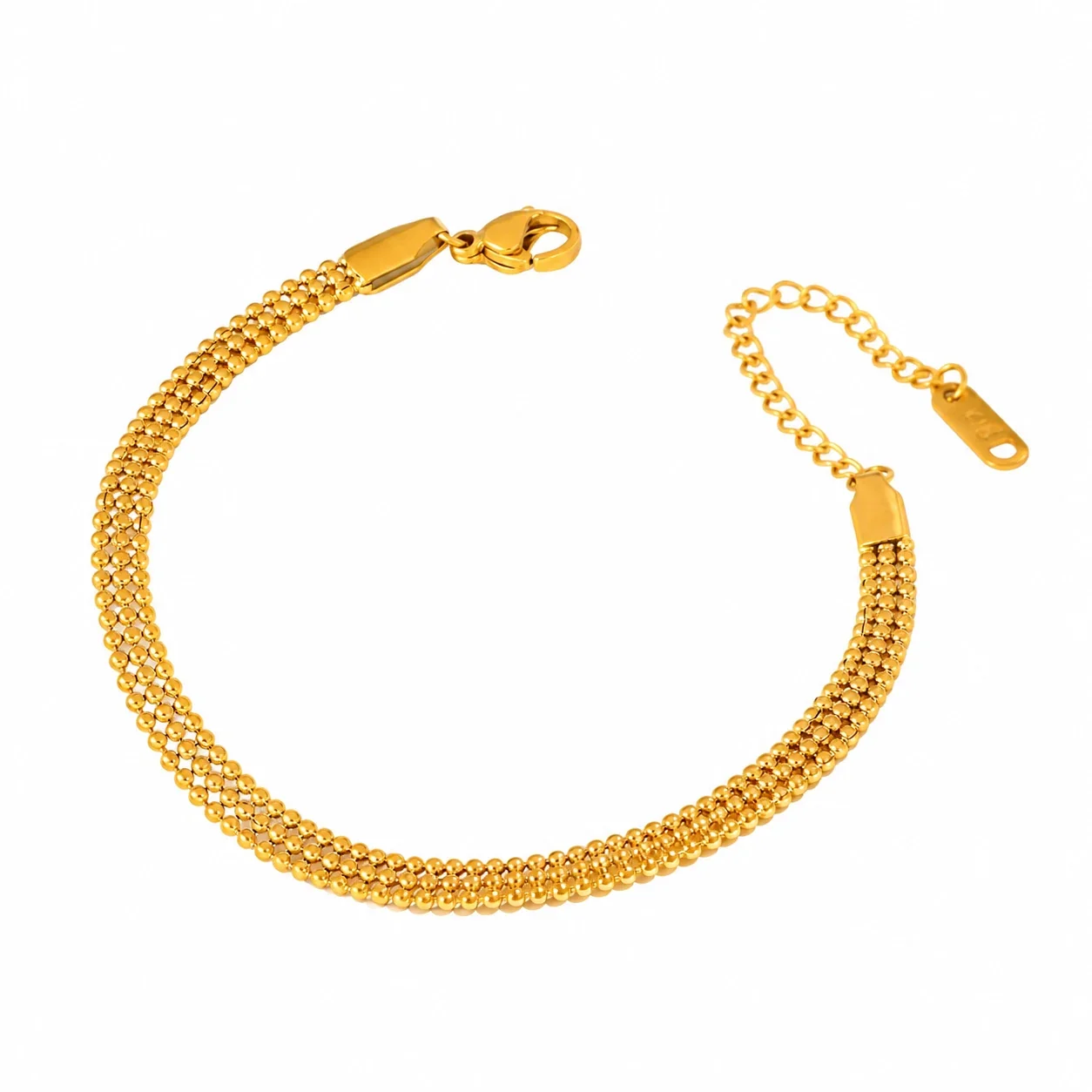 Three-Row 18K Gold-Plated Stainless Steel Bead Bracelet