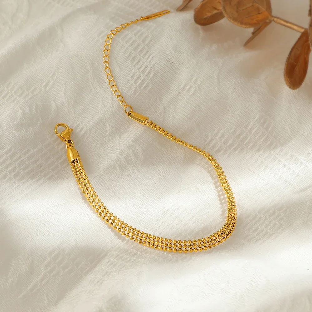 Three-Row 18K Gold-Plated Stainless Steel Bead Bracelet