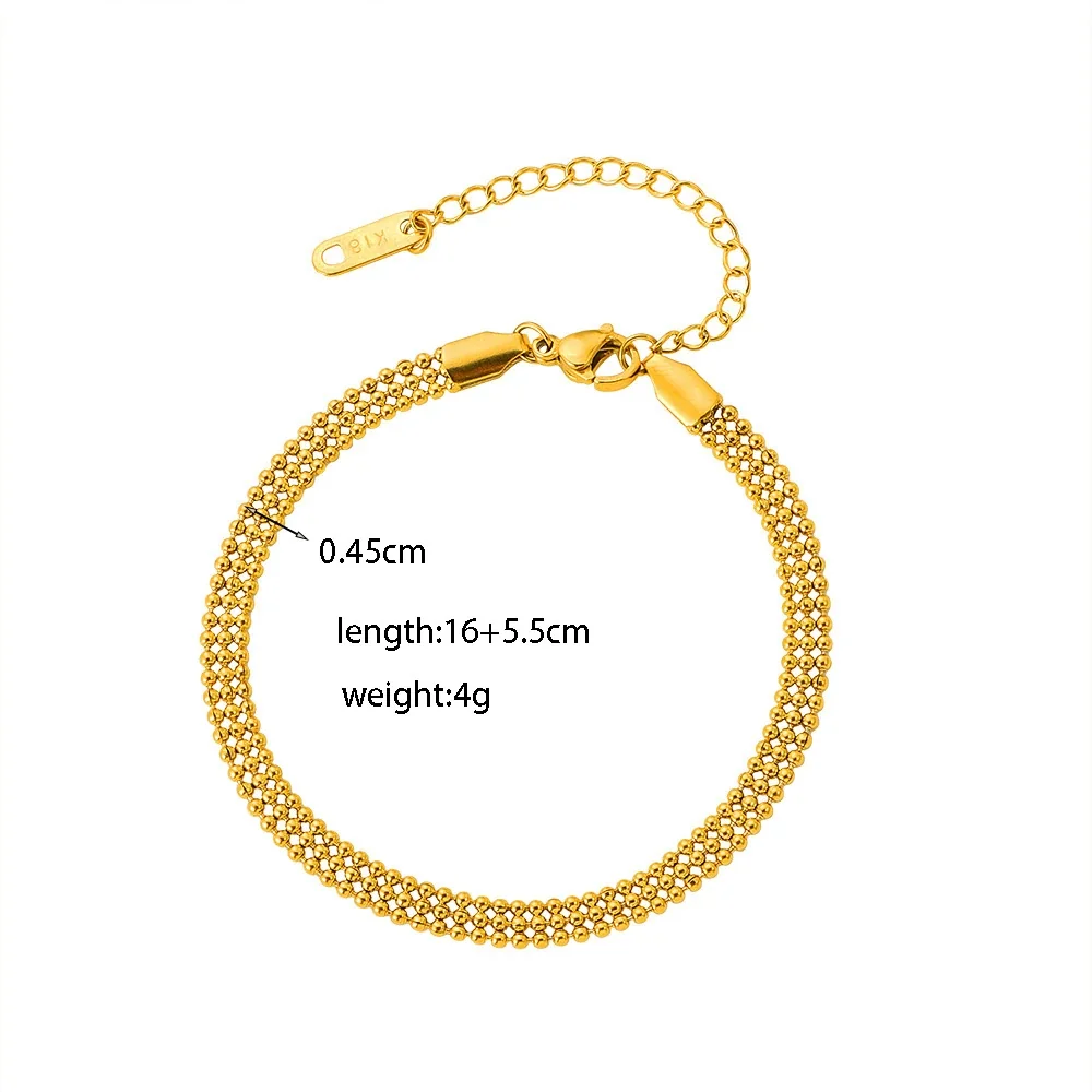 Three-Row 18K Gold-Plated Stainless Steel Bead Bracelet - Gold