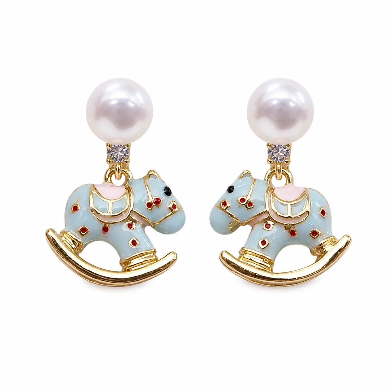 Playful Gold-Plated Rocking Horse Freshwater Pearl Drop Earrings