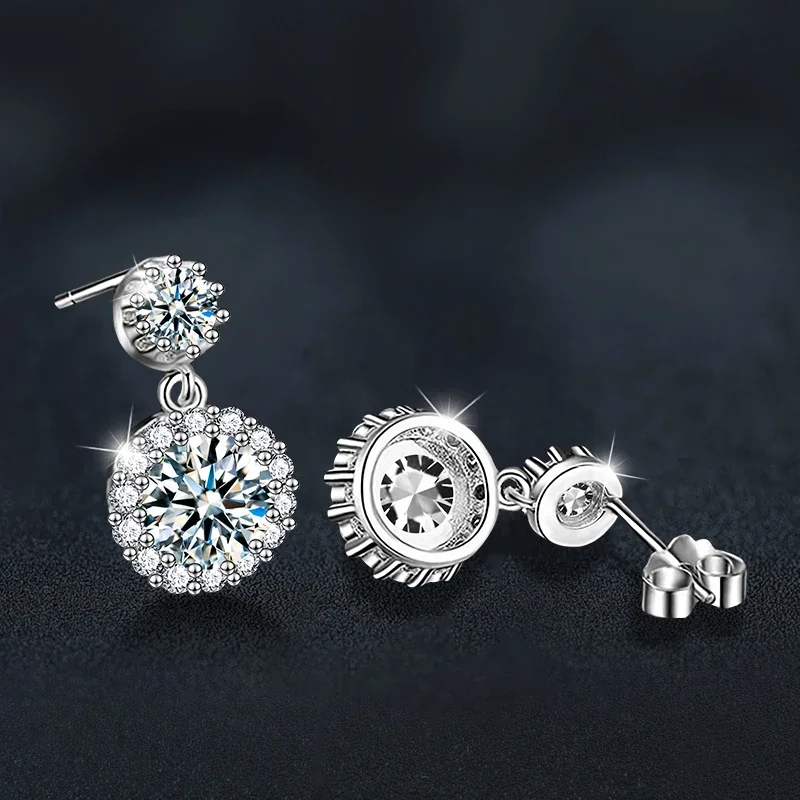 Radiant 925 Sterling Silver Double Halo Drop Stud Earrings