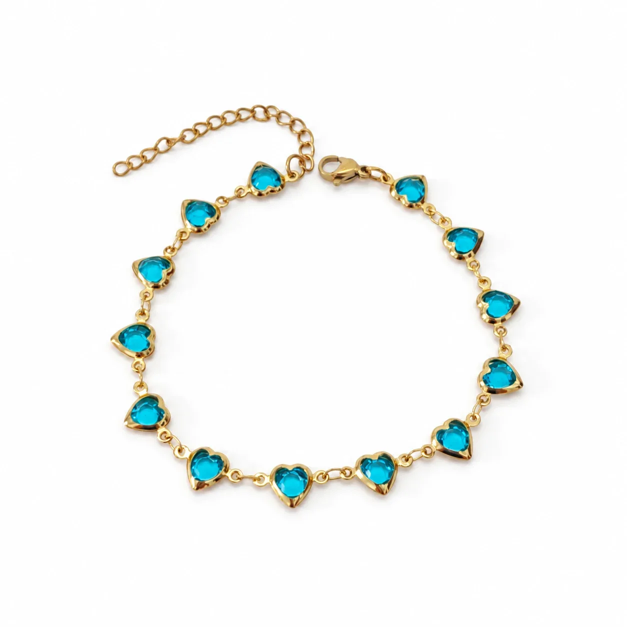 Vibrant Gold-Tone Heart Glass Stones Stainless Steel Anklet