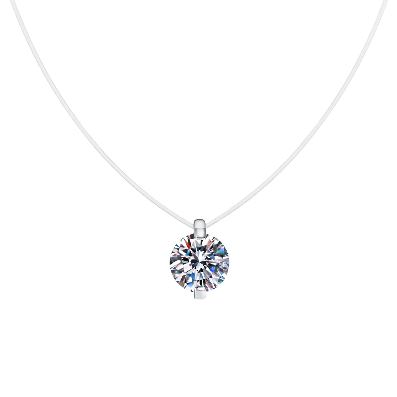 Floating Round Prong-Set Moissanite 925 Sterling Silver Necklace