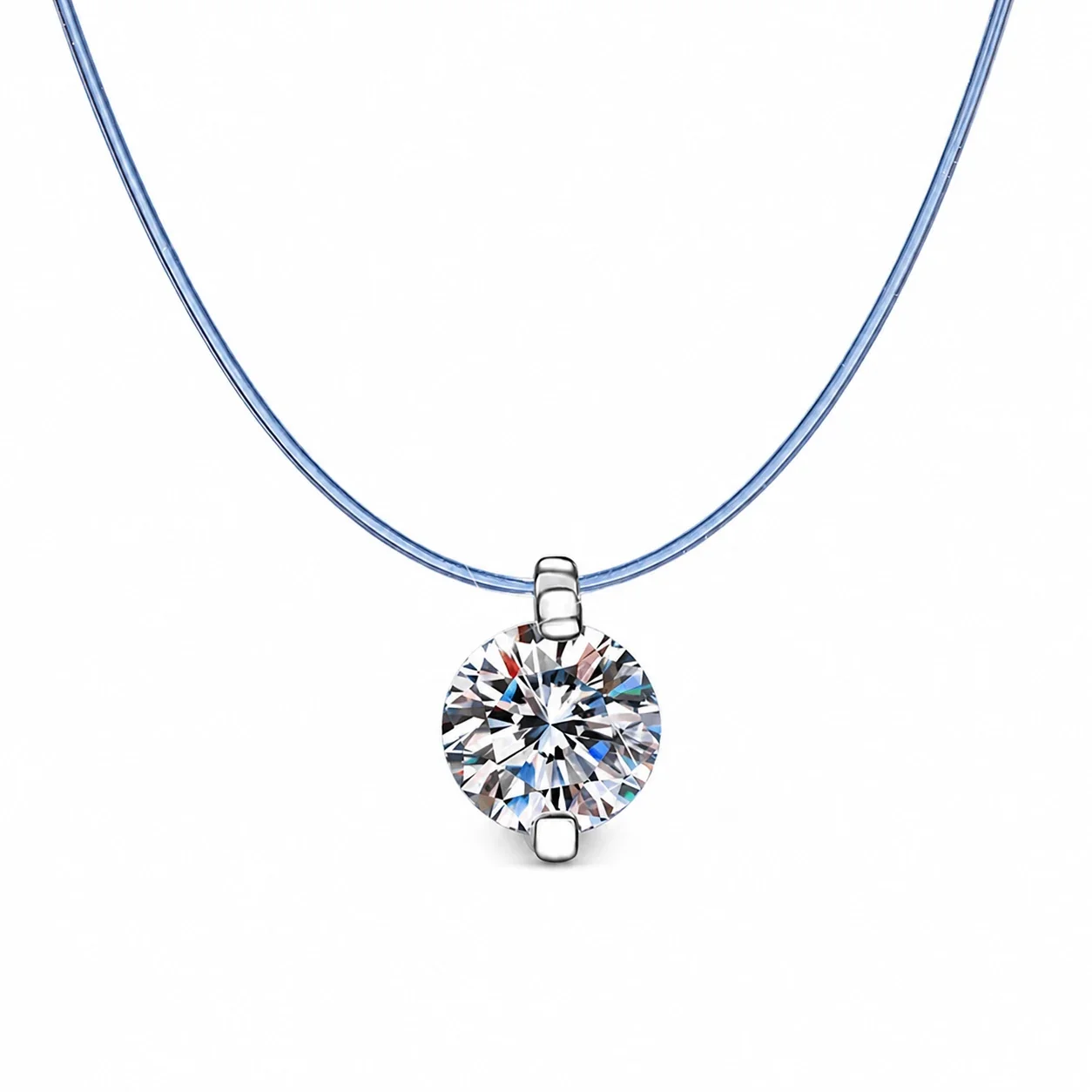 Floating Round Prong-Set Moissanite 925 Sterling Silver Necklace