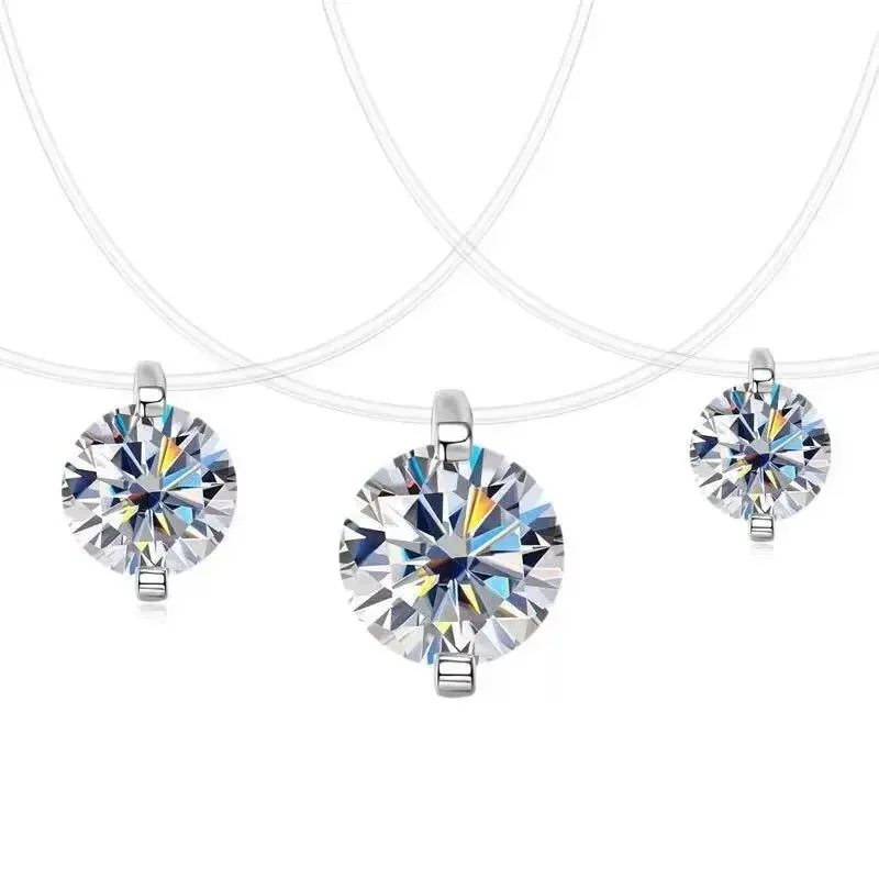 Floating Round Prong-Set Moissanite 925 Sterling Silver Necklace