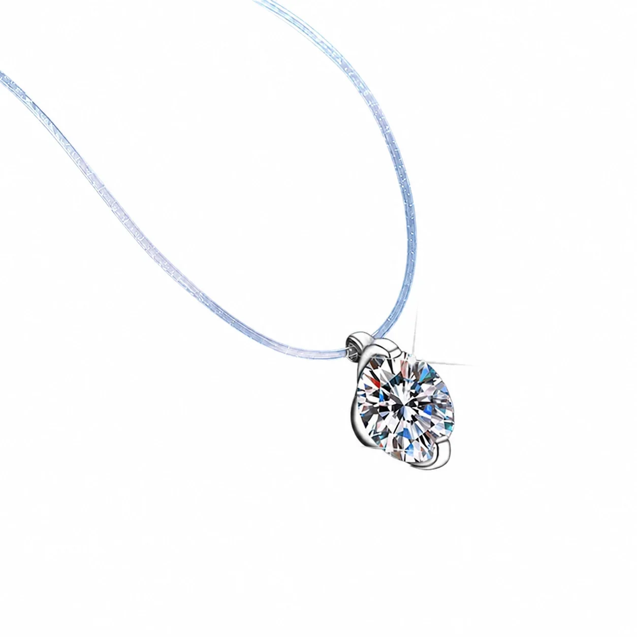 Floating Round Prong-Set Moissanite 925 Sterling Silver Necklace