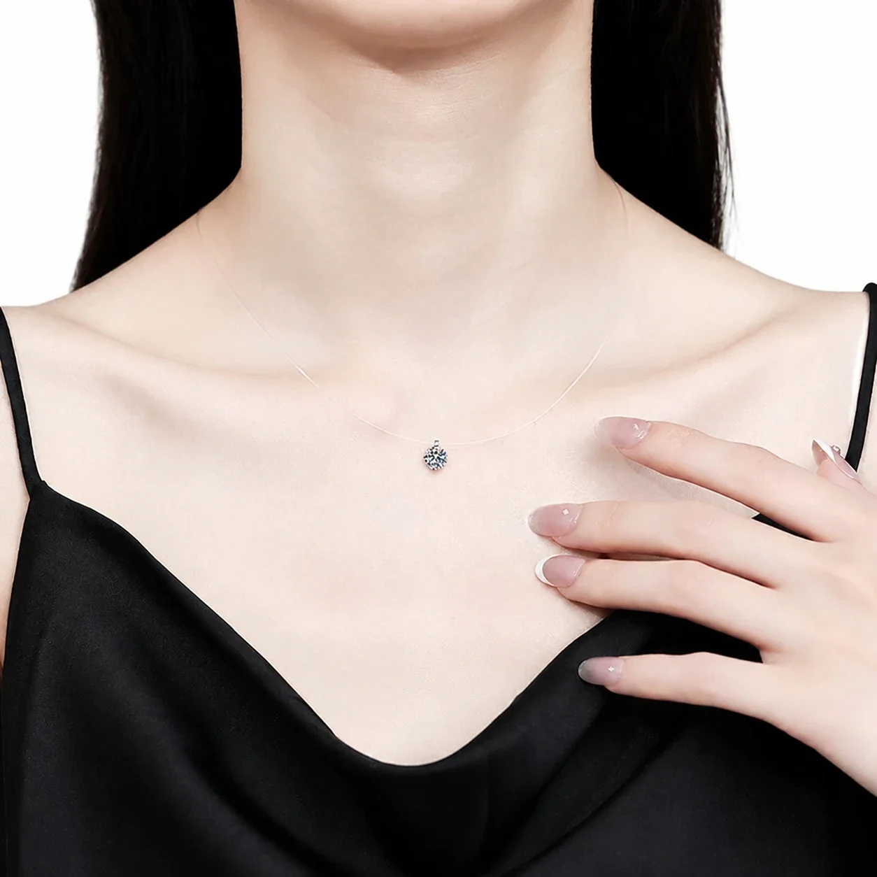 Floating Round Prong-Set Moissanite 925 Sterling Silver Necklace