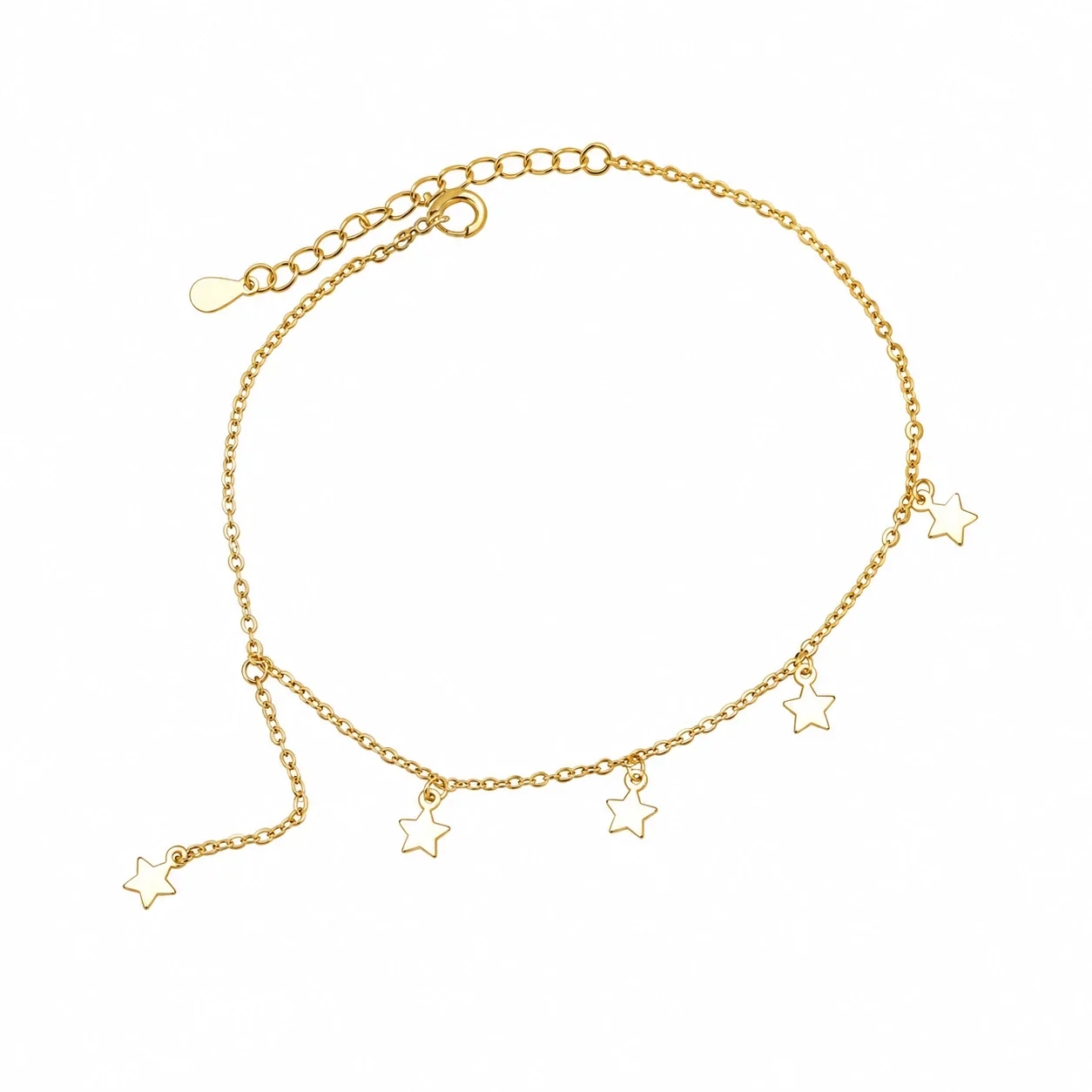Celestial 925 Sterling Silver Five-Star Dangle Anklet