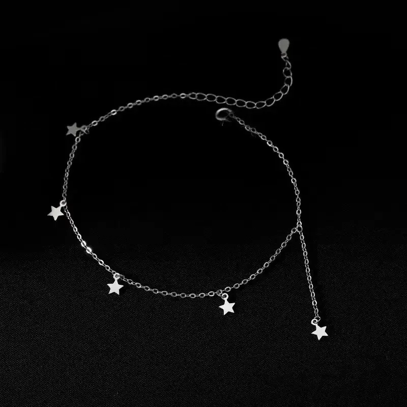 Celestial 925 Sterling Silver Five-Star Dangle Anklet