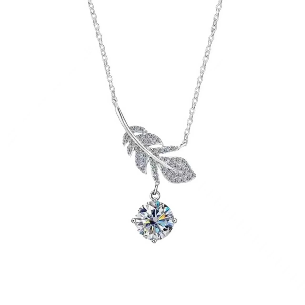 Luminous Pavé Feather 925 Sterling Silver Drop Necklace