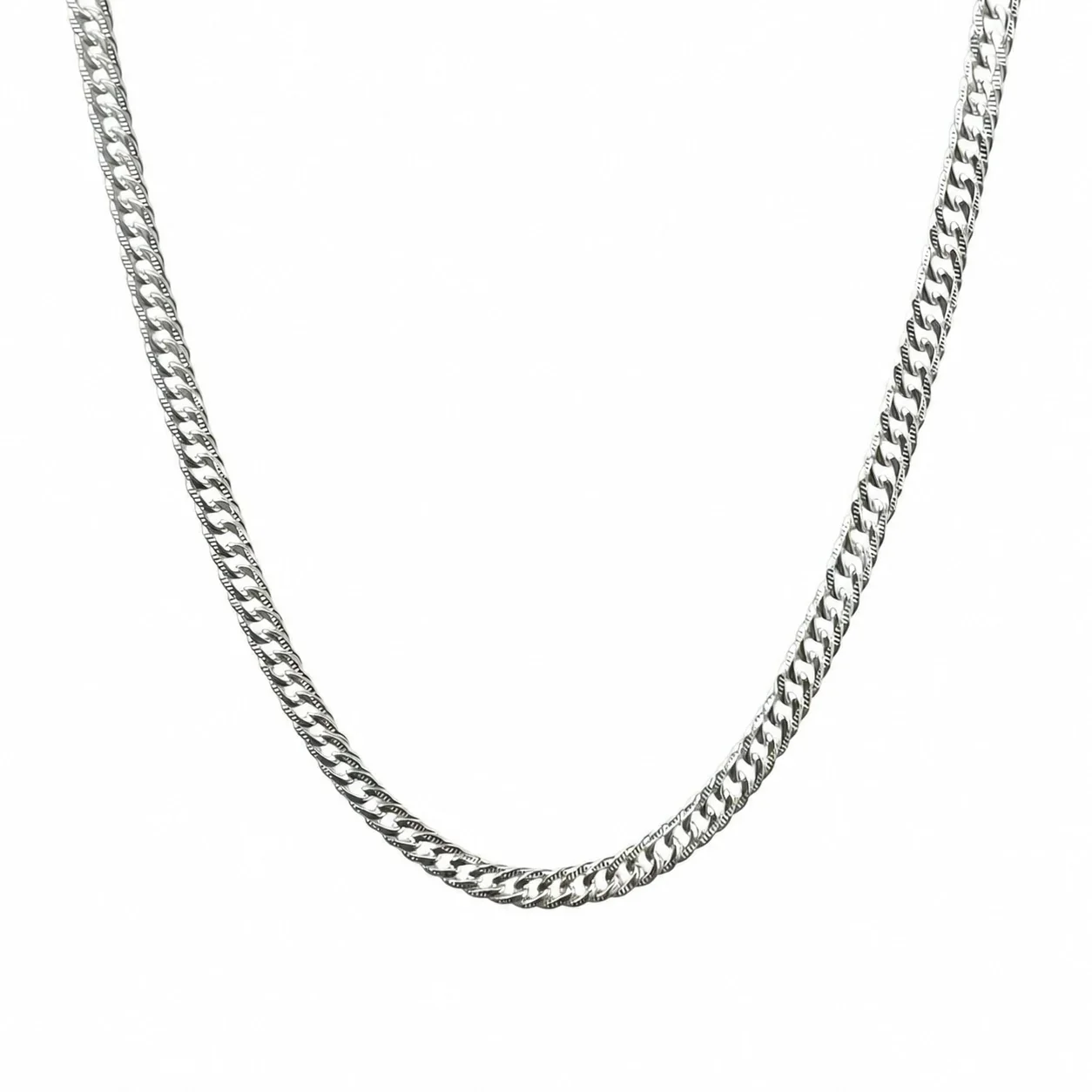 Faceted-Edge Curb 925 Sterling Silver Lobster Chain Necklace