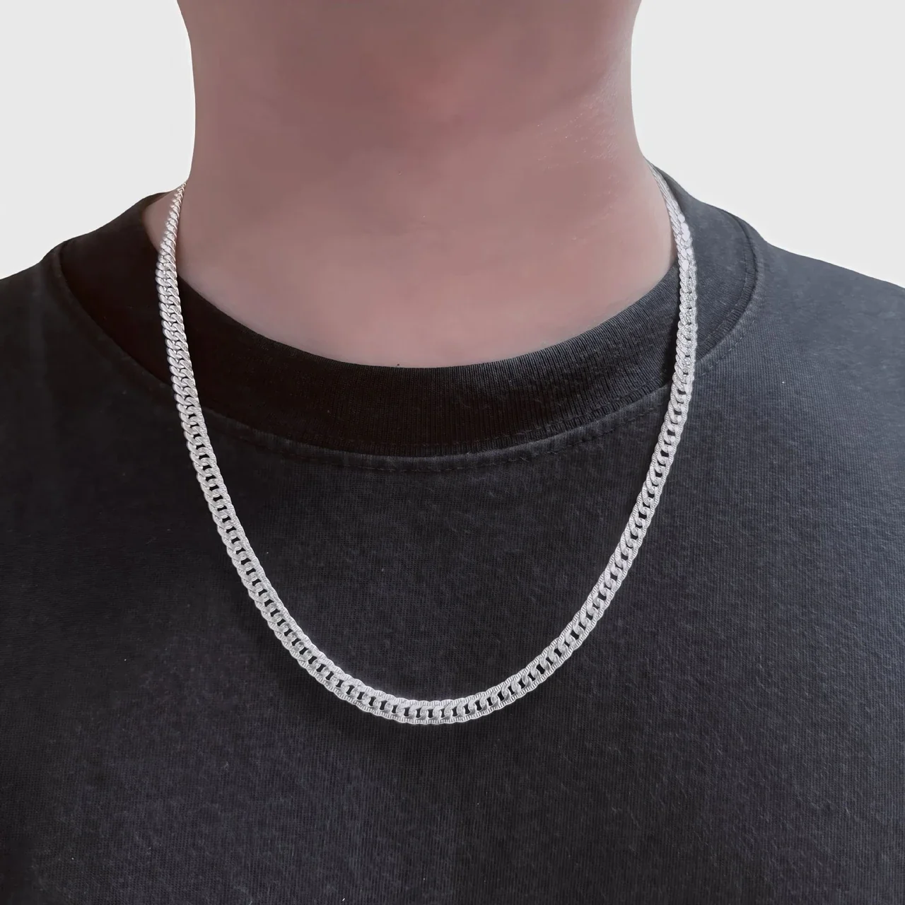 Faceted-Edge Curb 925 Sterling Silver Lobster Chain Necklace
