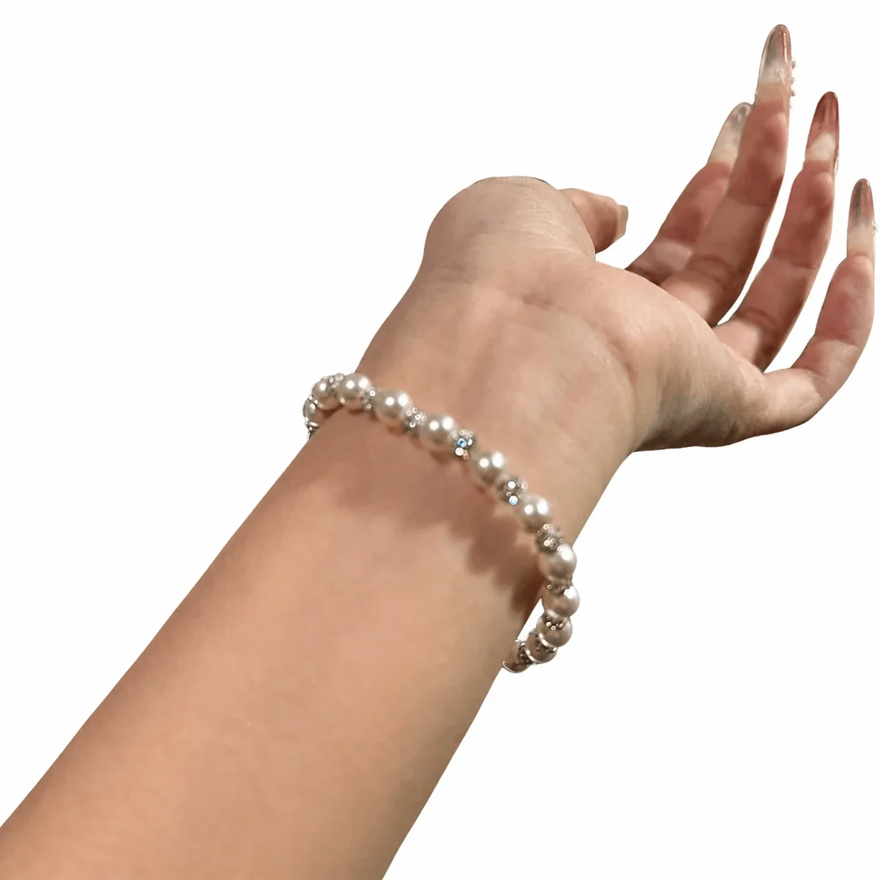 Luminous Silver-Plated Pearl Bead Crystal Ball Bracelet