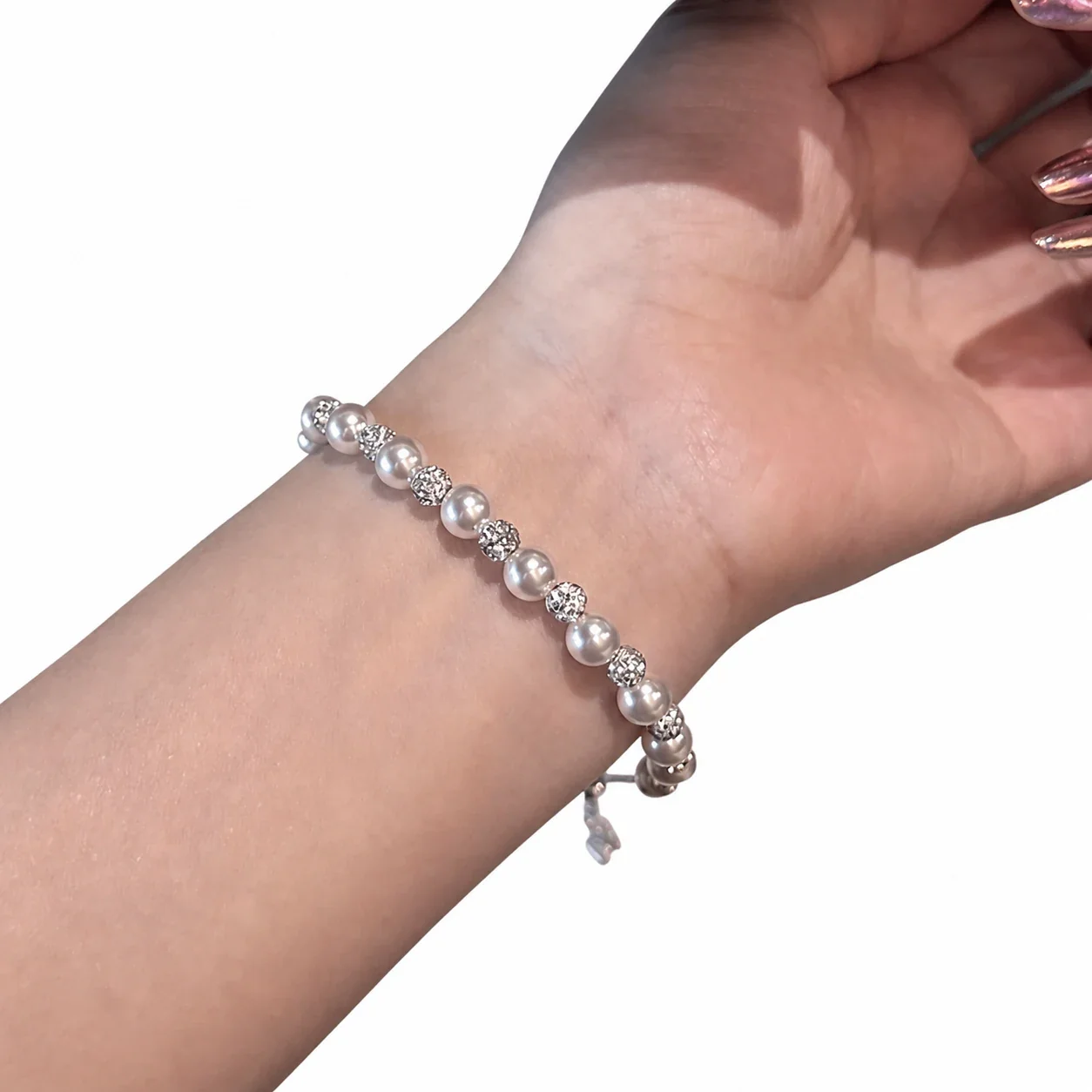 Luminous Silver-Plated Pearl Bead Crystal Ball Bracelet