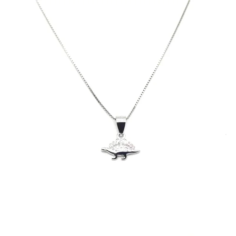 Playful Cubic Zirconia-Set Dinosaur 925 Sterling Silver Pendant
