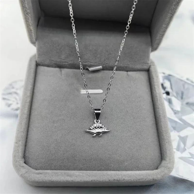 Playful Crystal-Set Dinosaur 925 Sterling Silver Pendant