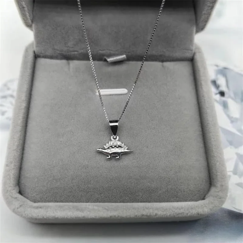 Playful Crystal-Set Dinosaur 925 Sterling Silver Pendant