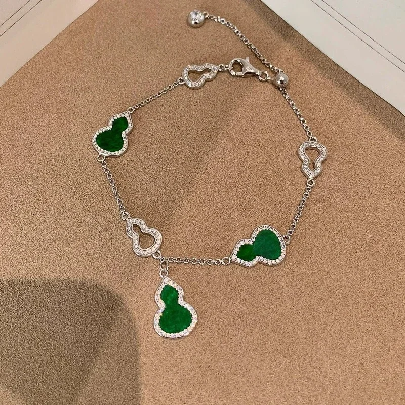 Delicate Silver-Plated Copper Gourd Charm Chain Bracelet