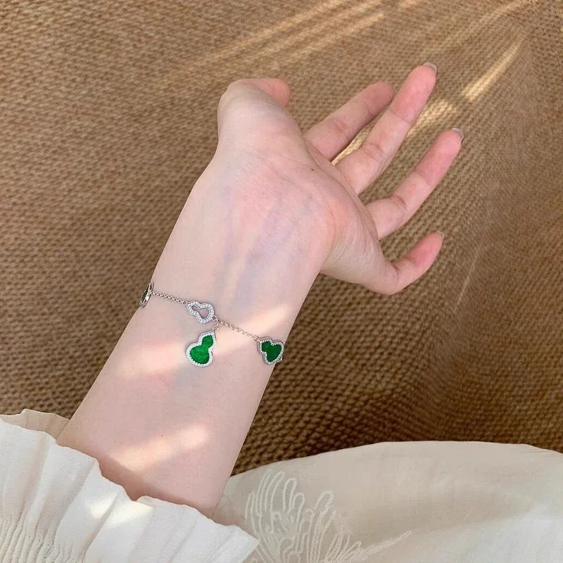 Delicate Silver-Plated Copper Gourd Charm Chain Bracelet