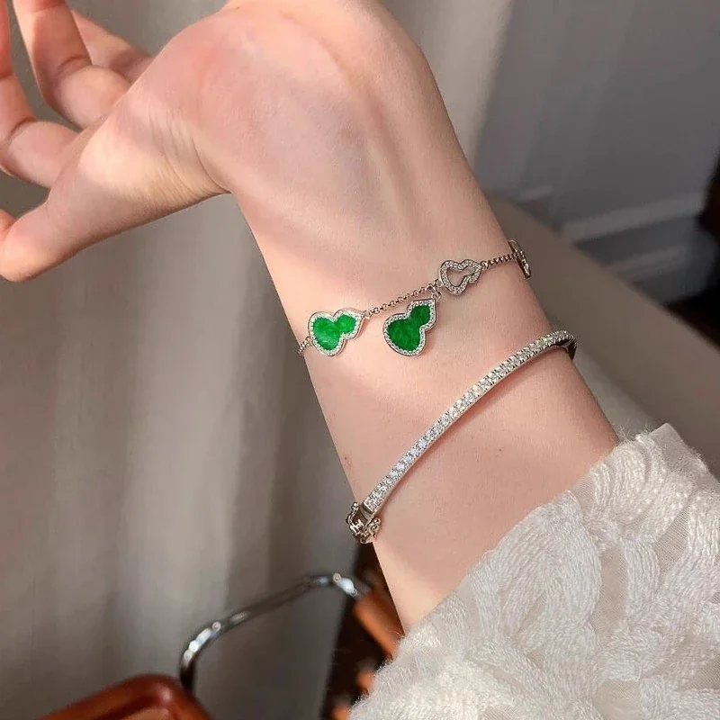 Delicate Silver-Plated Copper Gourd Charm Chain Bracelet