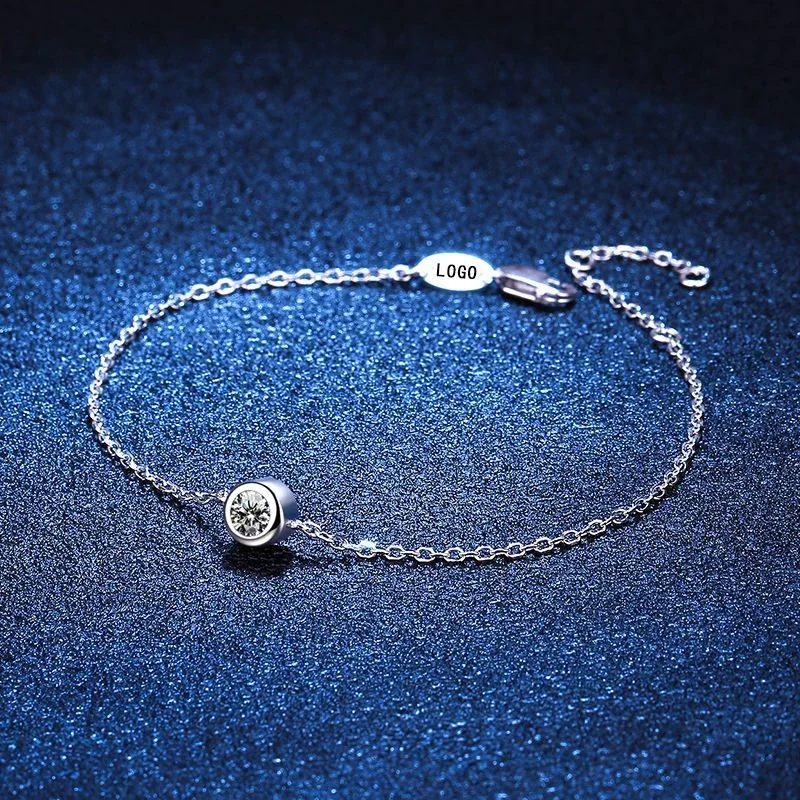 Delicate Bezel Round 925 Sterling Silver Chain Bracelet