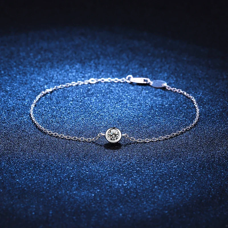 Delicate Bezel Round 925 Sterling Silver Chain Bracelet