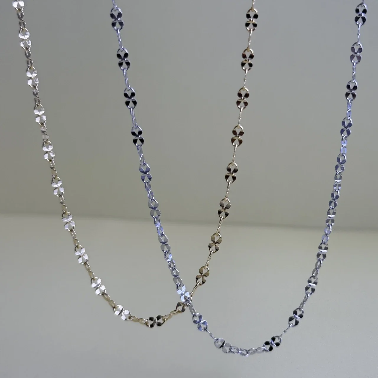 Faceted 925 Sterling Silver Clover Station Chain Necklace