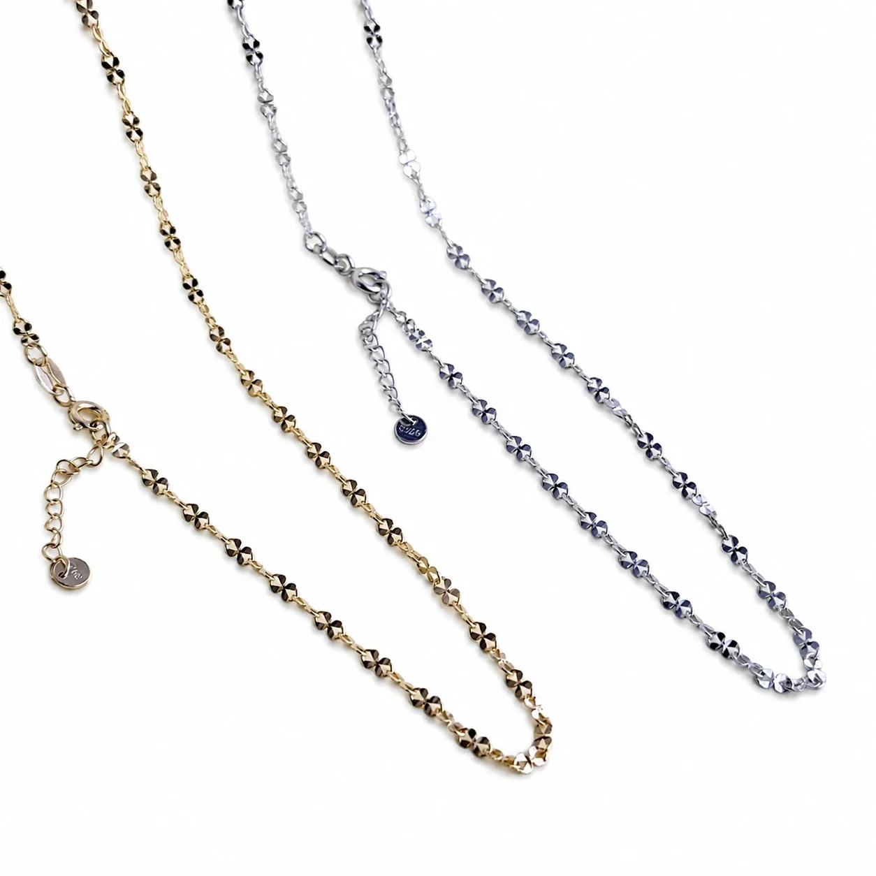 Faceted 925 Sterling Silver Clover Station Chain Necklace