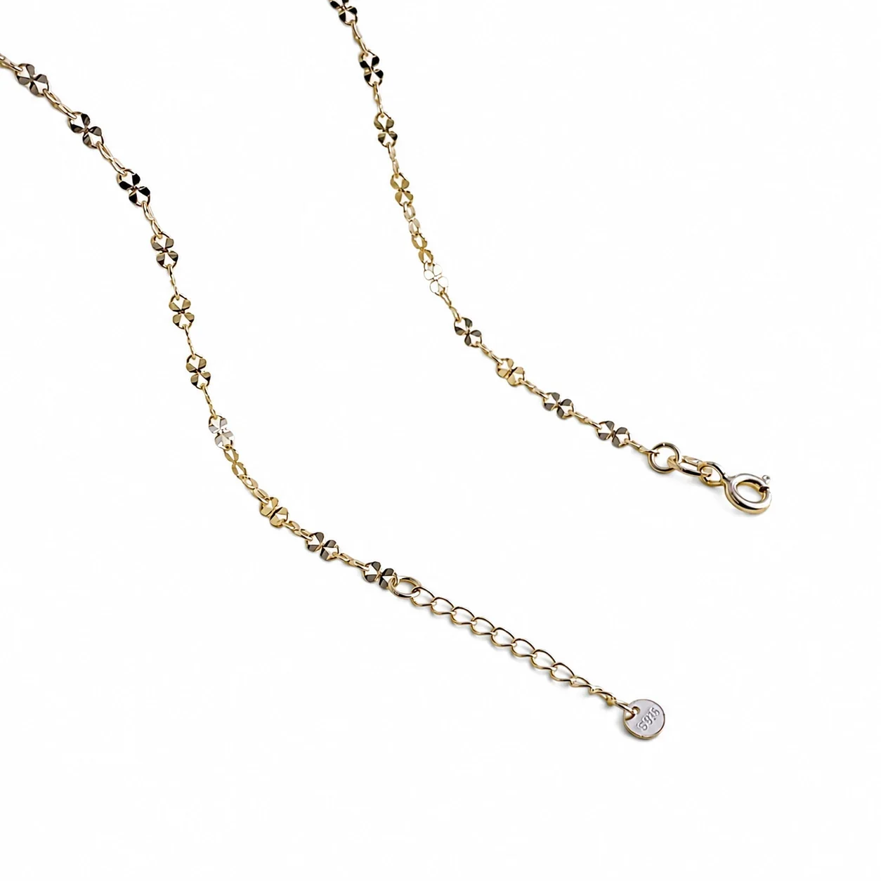 Faceted 925 Sterling Silver Clover Station Chain Necklace