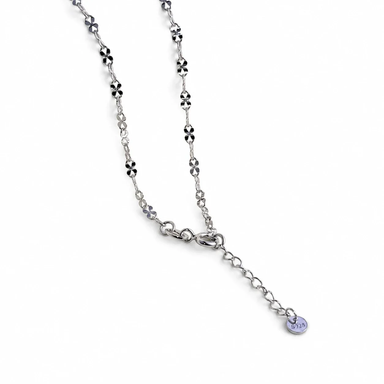 Faceted 925 Sterling Silver Clover Station Chain Necklace