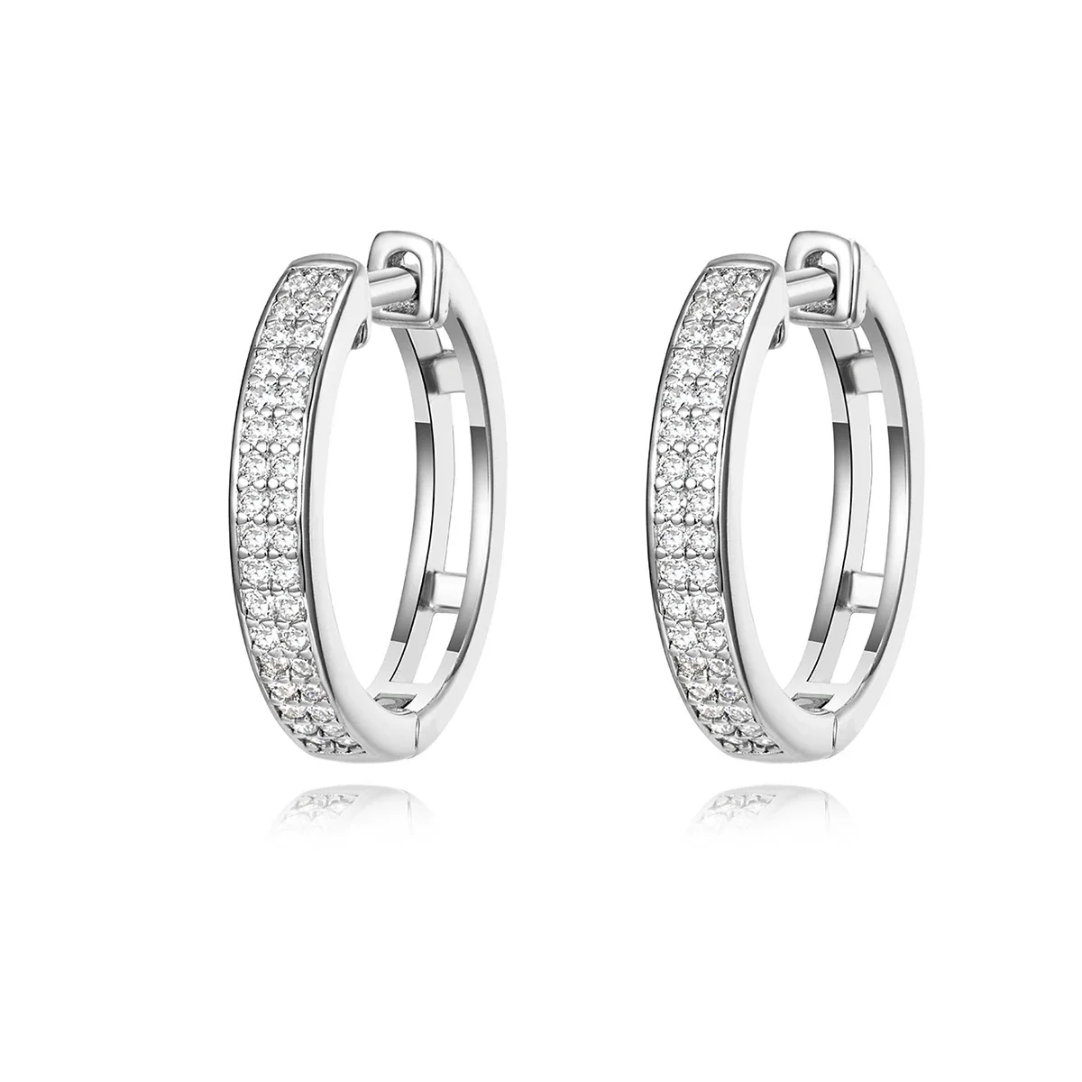 Polished 925 Sterling Silver Pavé Huggie Hoop Earrings
