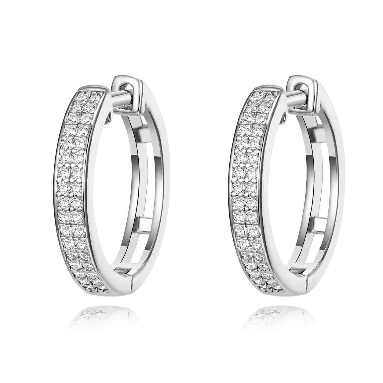 Polished 925 Sterling Silver Pavé Huggie Hoop Earrings