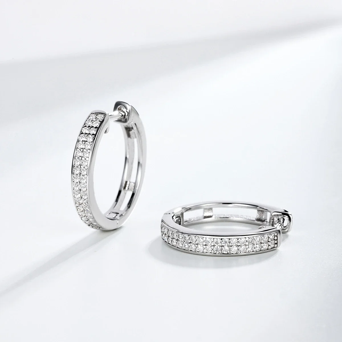 Polished 925 Sterling Silver Pavé Huggie Hoop Earrings