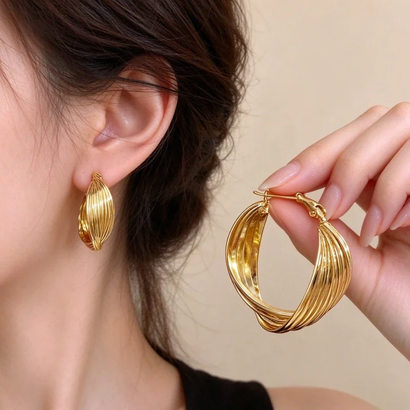 Sculptural Copper Multi-Wire Oval Hoop Earrings
