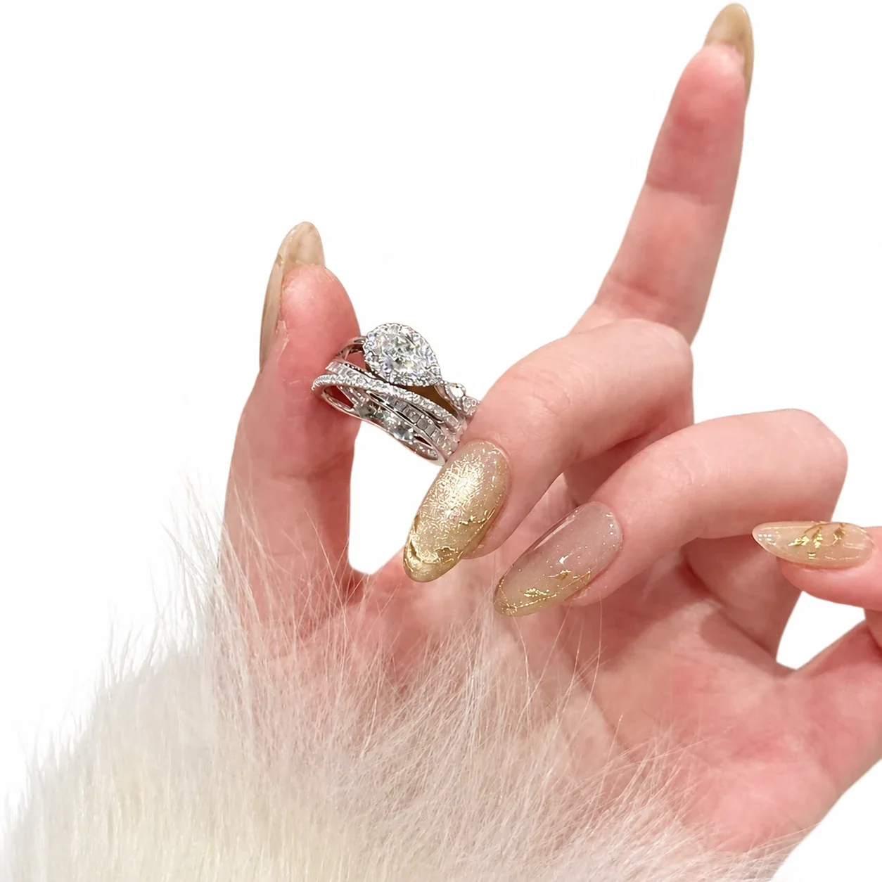Refined Silver-Plated Teardrop Pavé Wrap Copper Ring