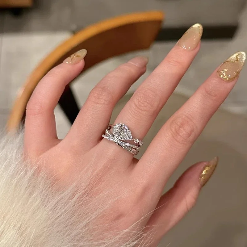 Refined Silver-Plated Teardrop Pavé Wrap Copper Ring