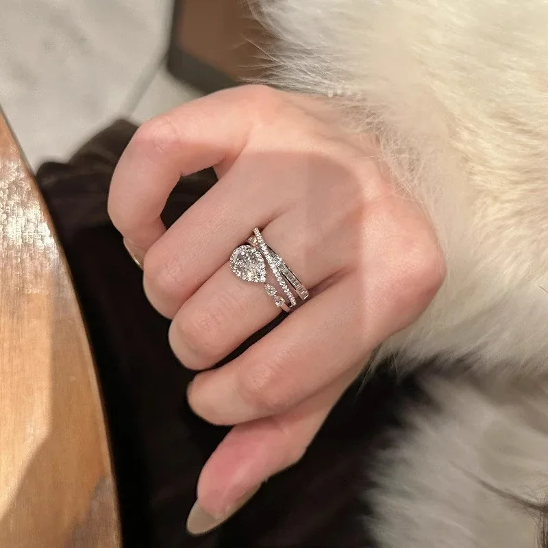 Refined Silver-Plated Teardrop Pavé Wrap Copper Ring