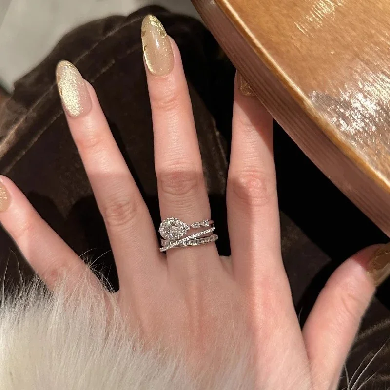 Refined Silver-Plated Teardrop Pavé Wrap Copper Ring