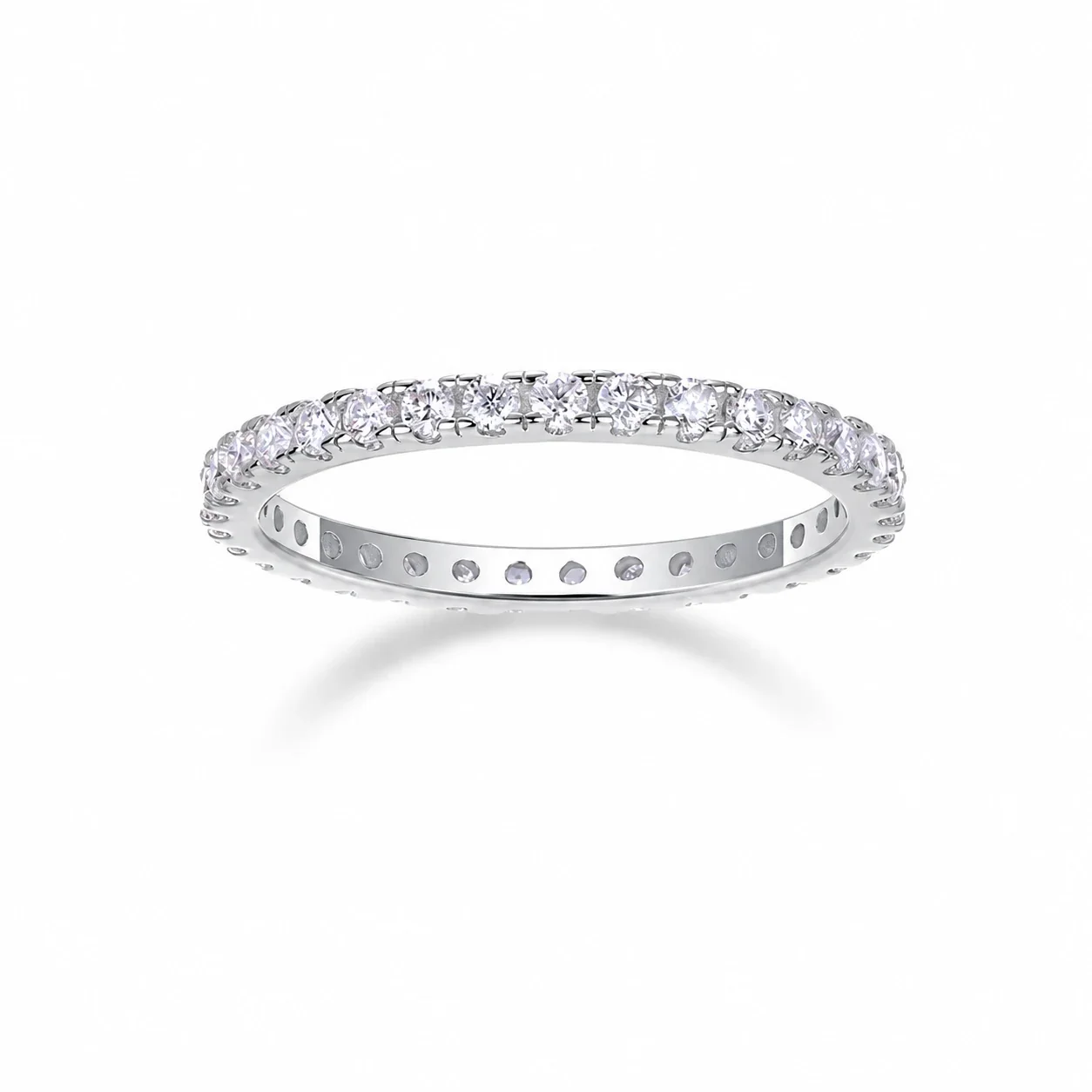Dainty 925 Sterling Silver Round Prong-Set Eternity Ring