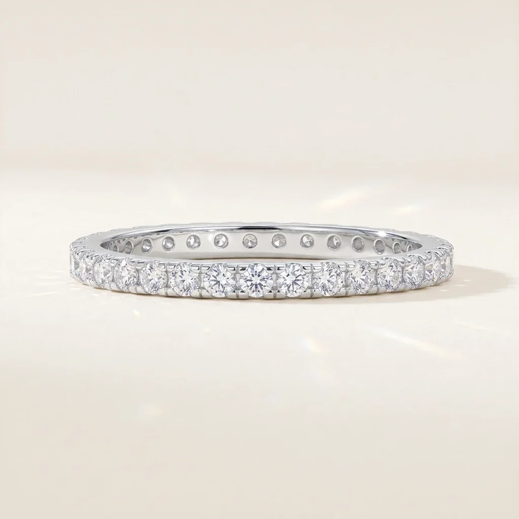 Dainty 925 Sterling Silver Round Prong-Set Eternity Ring