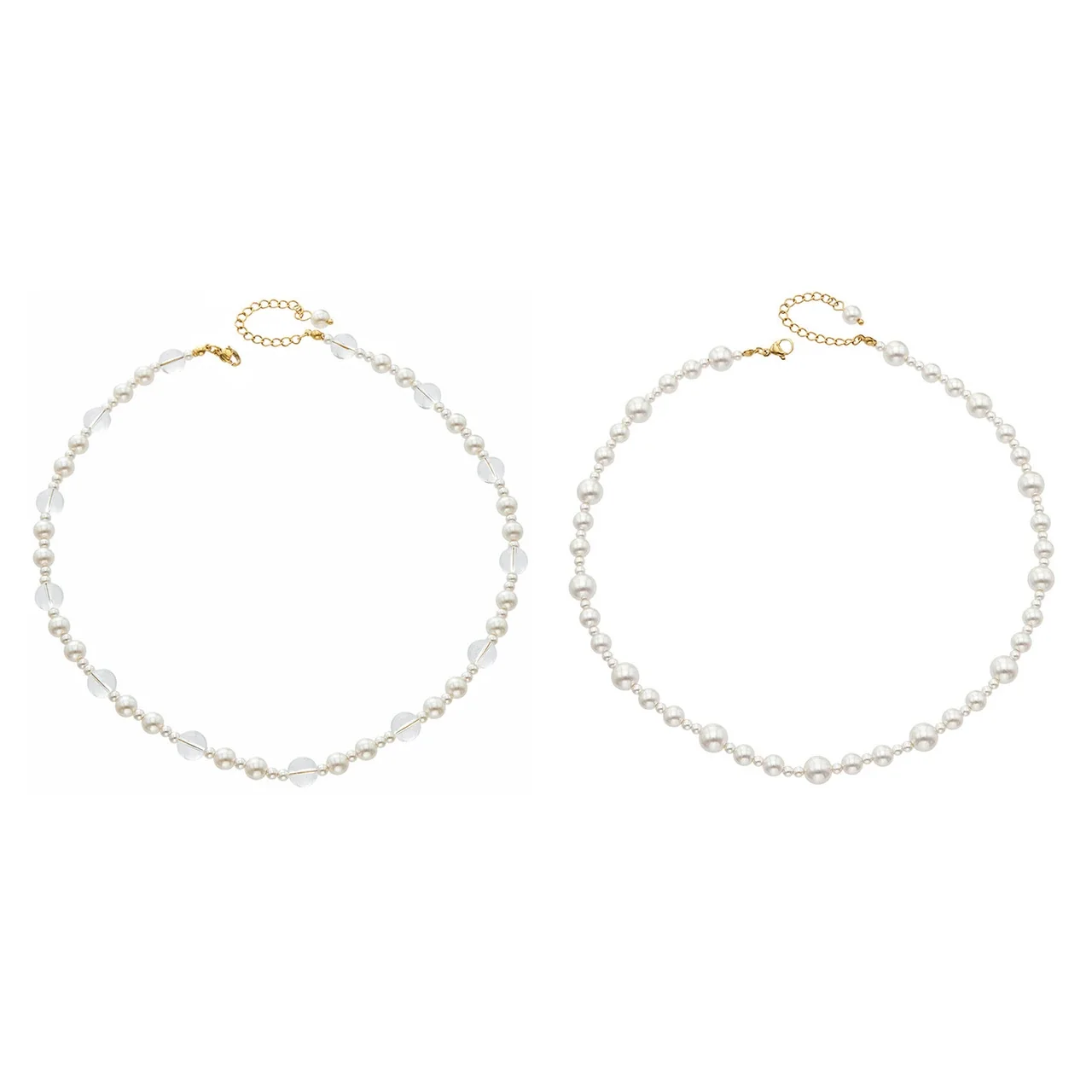 Irregular Pearl Clear Bead Gold-Plated Chain Necklace