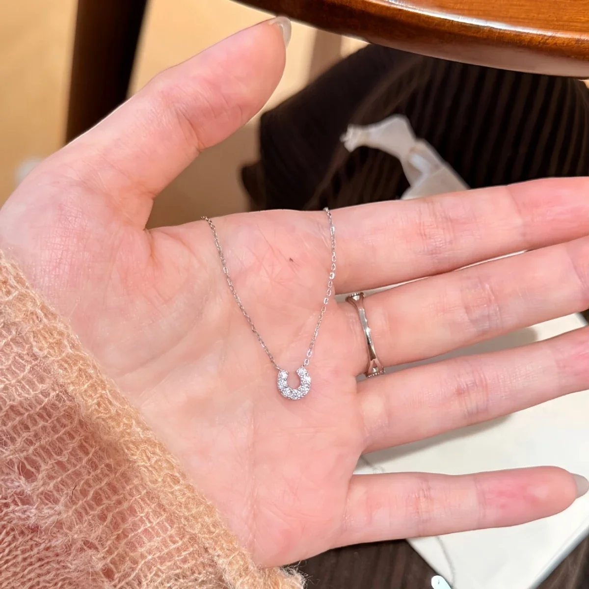 Petite Horseshoe Pavé 925 Sterling Silver Necklace